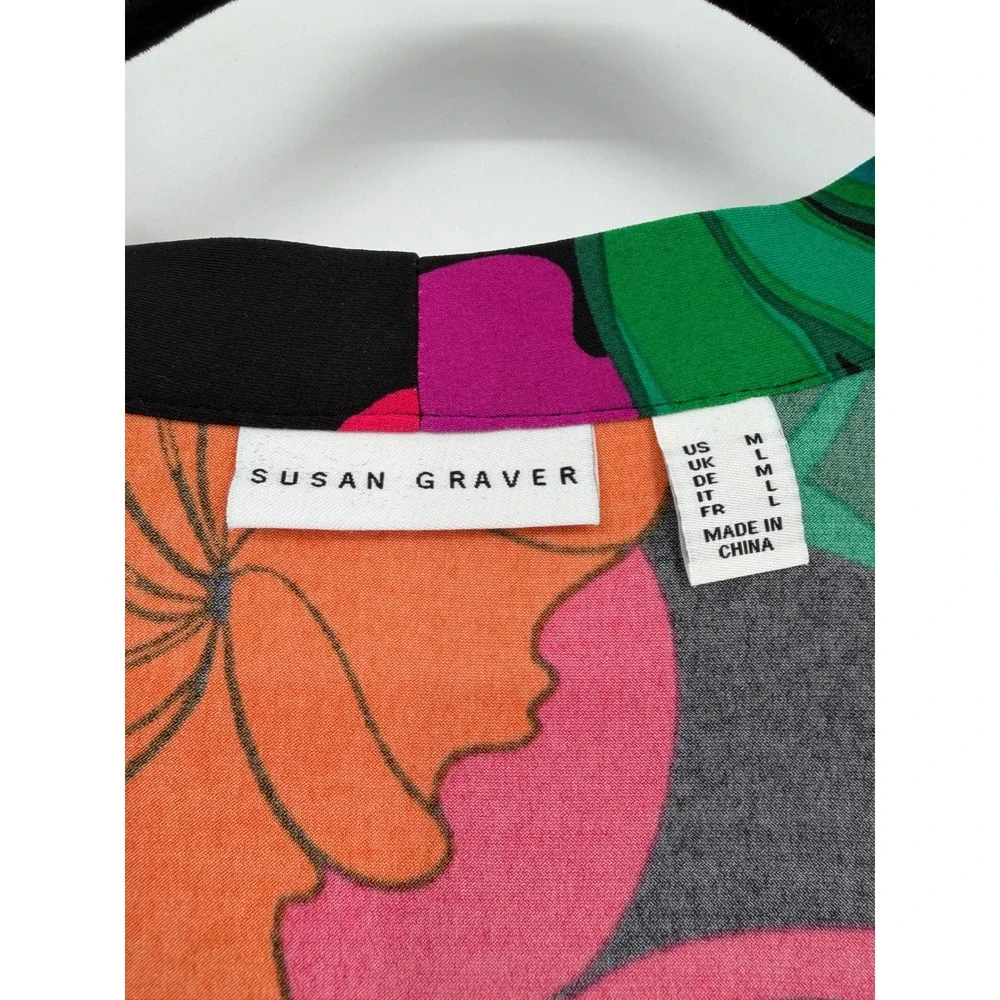 Susan Graver Liquid Knit Tropical Floral Dress and Cardigan Set Black Multi M